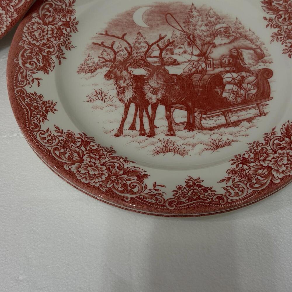 Royal Stafford Santa’s Sleigh Red Christmas Salad Plates 8” Set of 4 - Picture 4 of 6